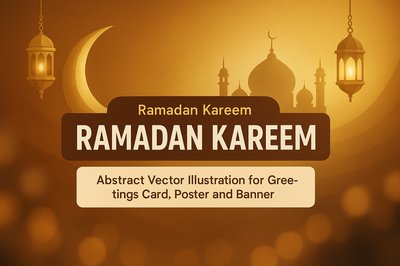 Festive Ramadan Illustration with Lanterns and Crescent Moon