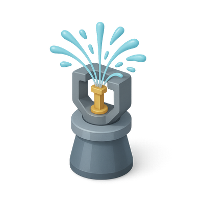 Stylized 3D Sprinkler Icon with Water Splash Effect