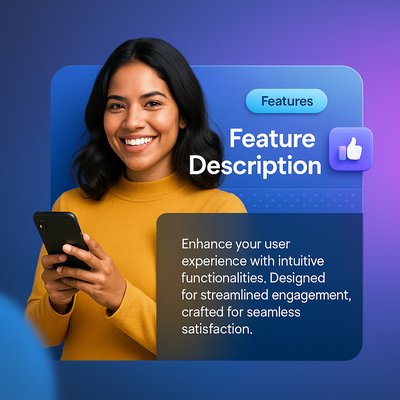 Latin American Woman Smiling with Smartphone on Gradient Background