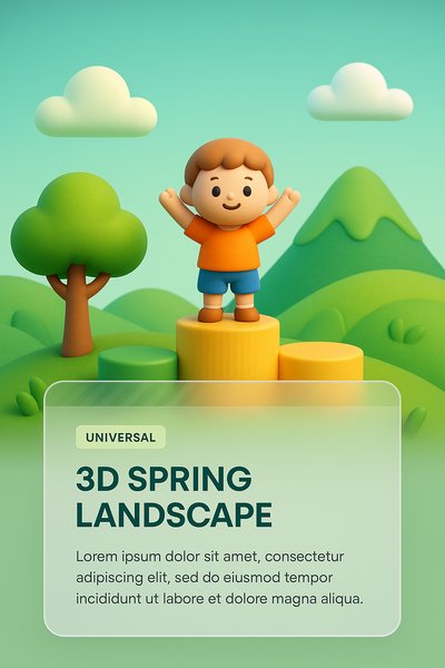 Kid Podium in Green Hills - 3D Cartoon Landscape Illustration