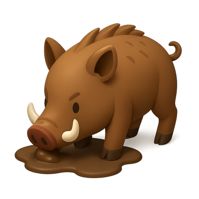 Stylized 3D Boar Icon with Tusks and Mud