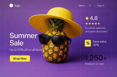 Dynamic Summer Sale Landing Page Concept with Pineapple