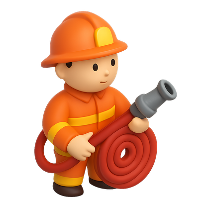 3D Firefighter Icon in Isometric View with Hose