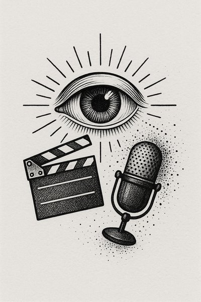 Artistic graphic of film and audio elements with eye motif
