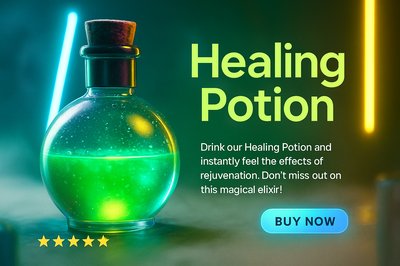 Vibrant Neon Healing Potion Promotional Slide Design