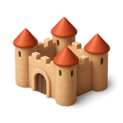 Stylized 3D Fortress Icon with Isometric View