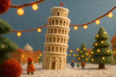 Whimsical Yarn Version of the Leaning Tower of Pisa