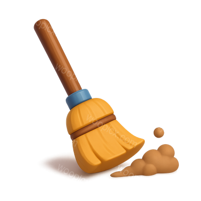 Stylized 3D Broom Icon Sweeping Dust