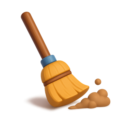 Stylized 3D Broom Icon Sweeping Dust