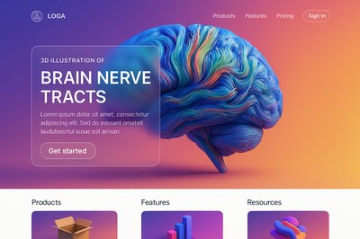 Futuristic Landing Page Interface with Brain Illustration