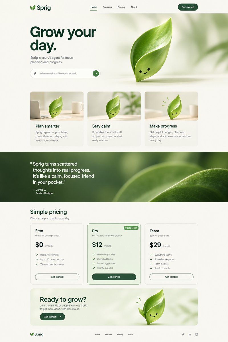 AI agent landing page design