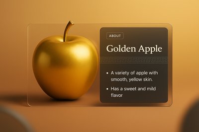 3D Golden Apple with Informative Overlay Design