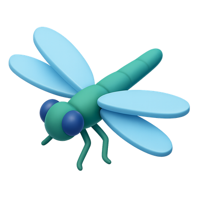 Stylized 3D Dragonfly Icon with Volumetric Design