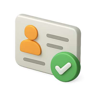 3D Icon of User Identification Card with Checkmark