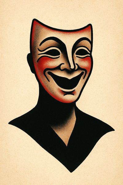 Silhouette of a Person with a Theater Mask Tattoo
