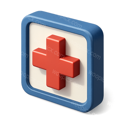 Stylized 3D Hospital Icon with Red Cross Design