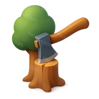 3D Icon of Axe Leaning on Tree Stump