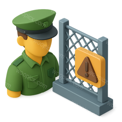 Isometric 3D Border Patrol Icon with Warning Sign