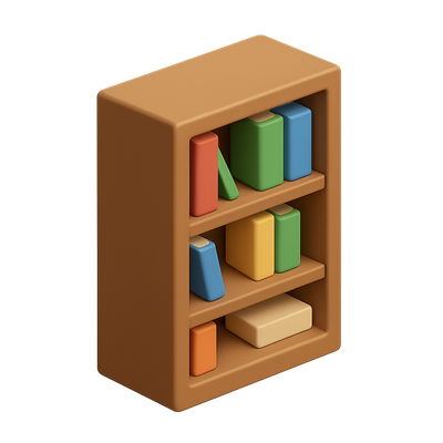 3D Bookshelf Icon with Colorful Books and Isometric Design