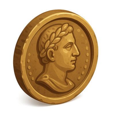 3D Roman Coin Icon with Isometric View and Volumetric Feel