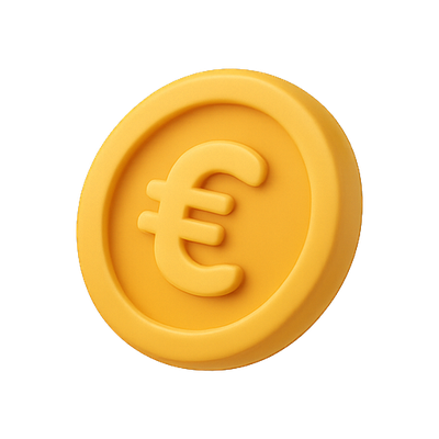 3D Render of Euro Currency Coin in Bright Yellow