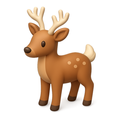 Stylized 3D Deer Icon with Antlers and Spots