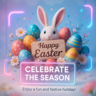 Festive Easter Celebration Graphic Featuring Colorful Eggs and Bunny