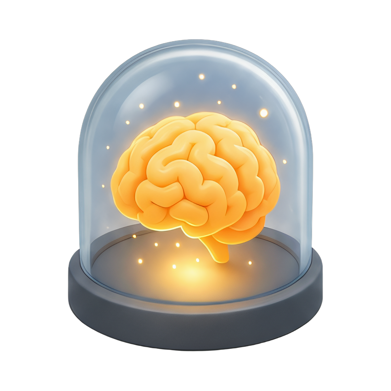 glowing brain in a dome