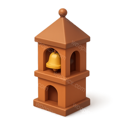 Stylized 3D Bell Tower Icon with Volumetric Design