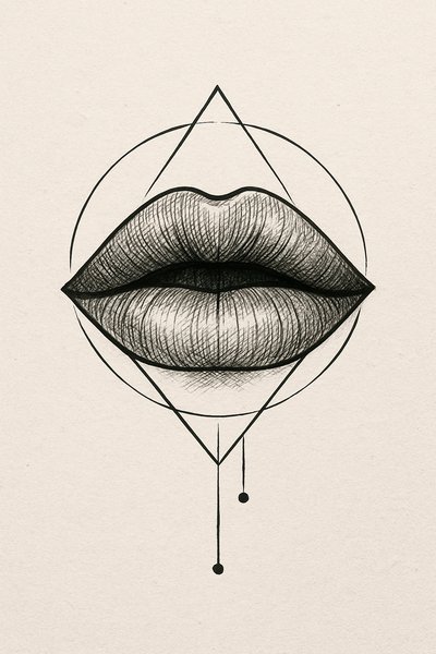 Artistic Illustration of Stylized Lips with Geometric Elements