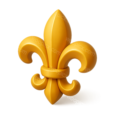 Stylized 3D Fleur-de-lis Icon in Bright Yellow