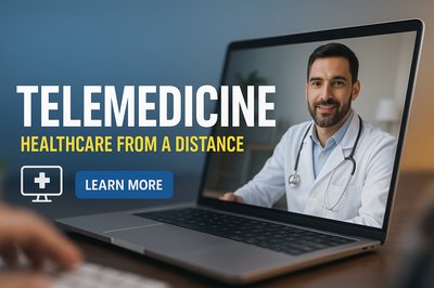 Telemedicine Promotional Graphic Featuring Healthcare Professional
