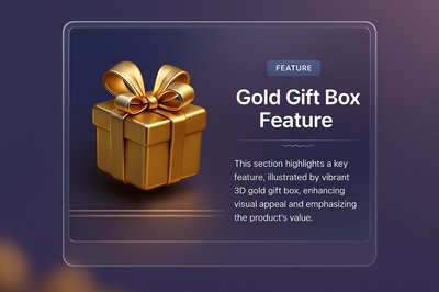 Realistic Gold Gift Box with Ribbon in 3D Rendering