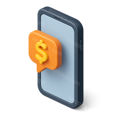 3D Money Notification Icon on Mobile Phone