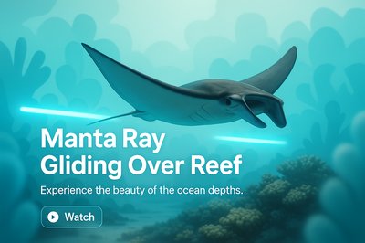 Underwater Scene Featuring Manta Ray Gliding Over Coral Reef