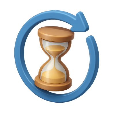 3D Hourglass Icon with Circular Arrow Design