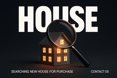 Modern Home Search with Magnifying Glass and Bold Typography