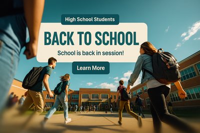 High School Students in School Yard - Back to School Scene