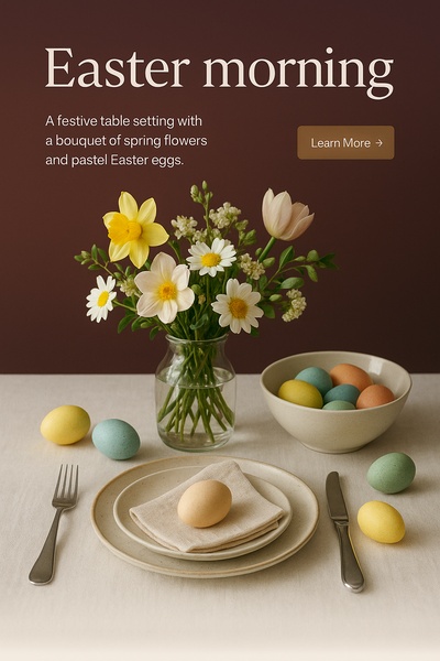 Elegant Easter Table Setting with Spring Bouquet and Eggs