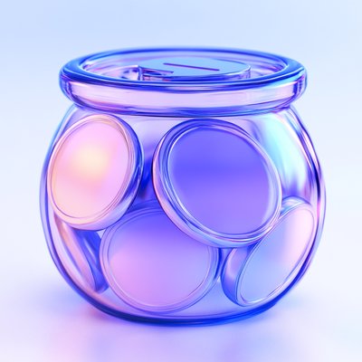 Stylized Glass Jar with Colorful Coins