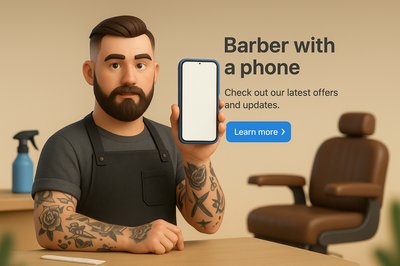 Barber with Phone: Modern 3D Illustration