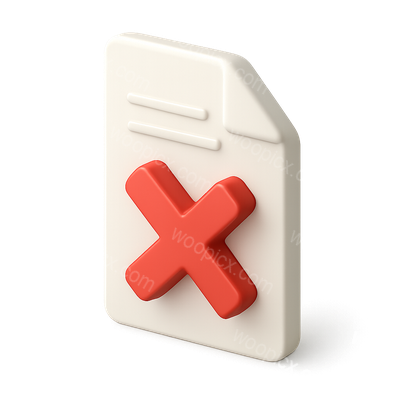 3D Document Icon with Red Cross Mark