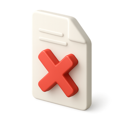 3D Document Icon with Red Cross Mark