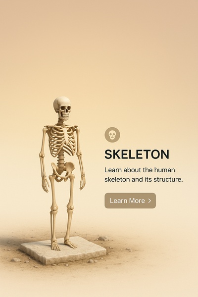 Detailed 3D Scene of a Skeleton with Educational Elements