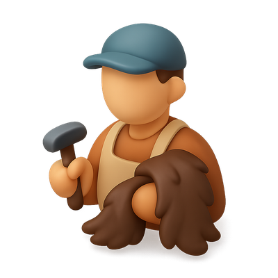 Stylized 3D Furrier Icon with Hammer and Fur