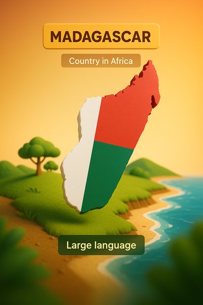 Colorful 3D Map Illustration of Madagascar