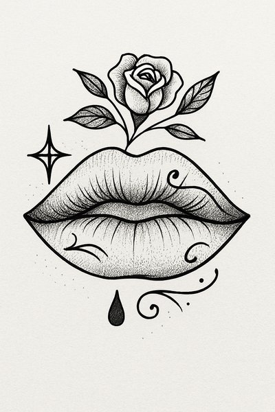 Stylized Lips with Floral Design Illustration