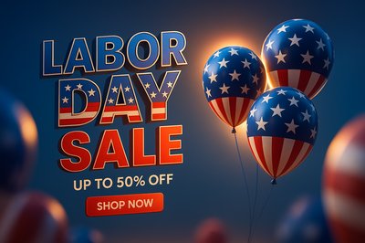 Labor Day Sale Graphic Featuring Patriotic Balloons