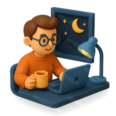 3D Icon of a Founder Working Late at a Hackathon