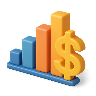 Colorful 3D Dollar Bar Graph Icon in Isometric View